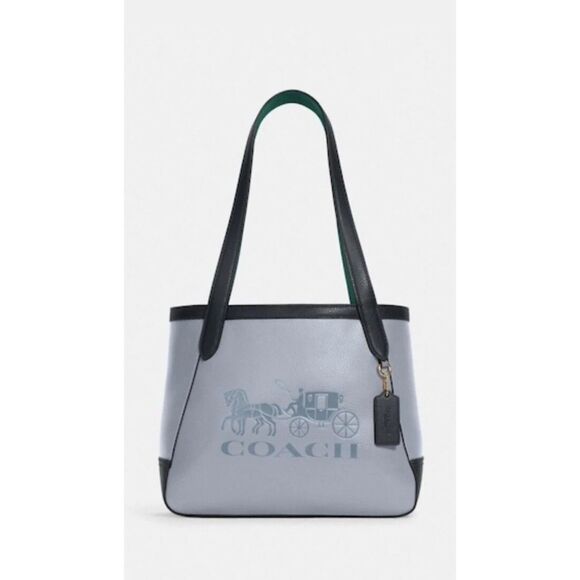 Coach Handbags - Coach Pebble Leather Tote 27 With Horse & Carriage In Colorblock TWILIGHT Blue